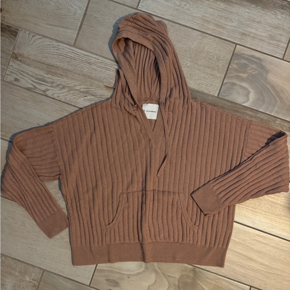LAST CALL. 
Lucky Brand Ribbed Knit Sweater with hood. Size medium